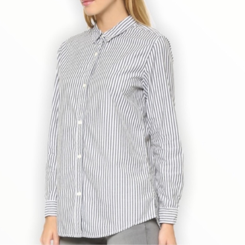 Maison Scotch Women's Petite Grey & White Striped Button-Down Blouse Size 4